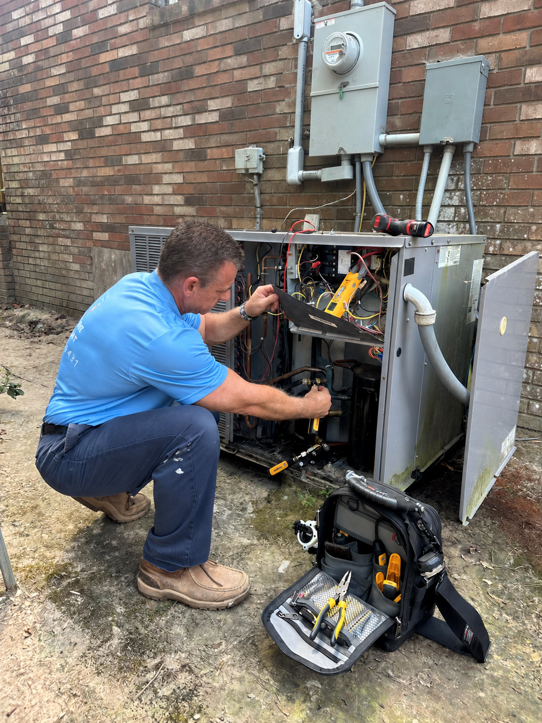 Boleware technician working on an outdoor HVAC system